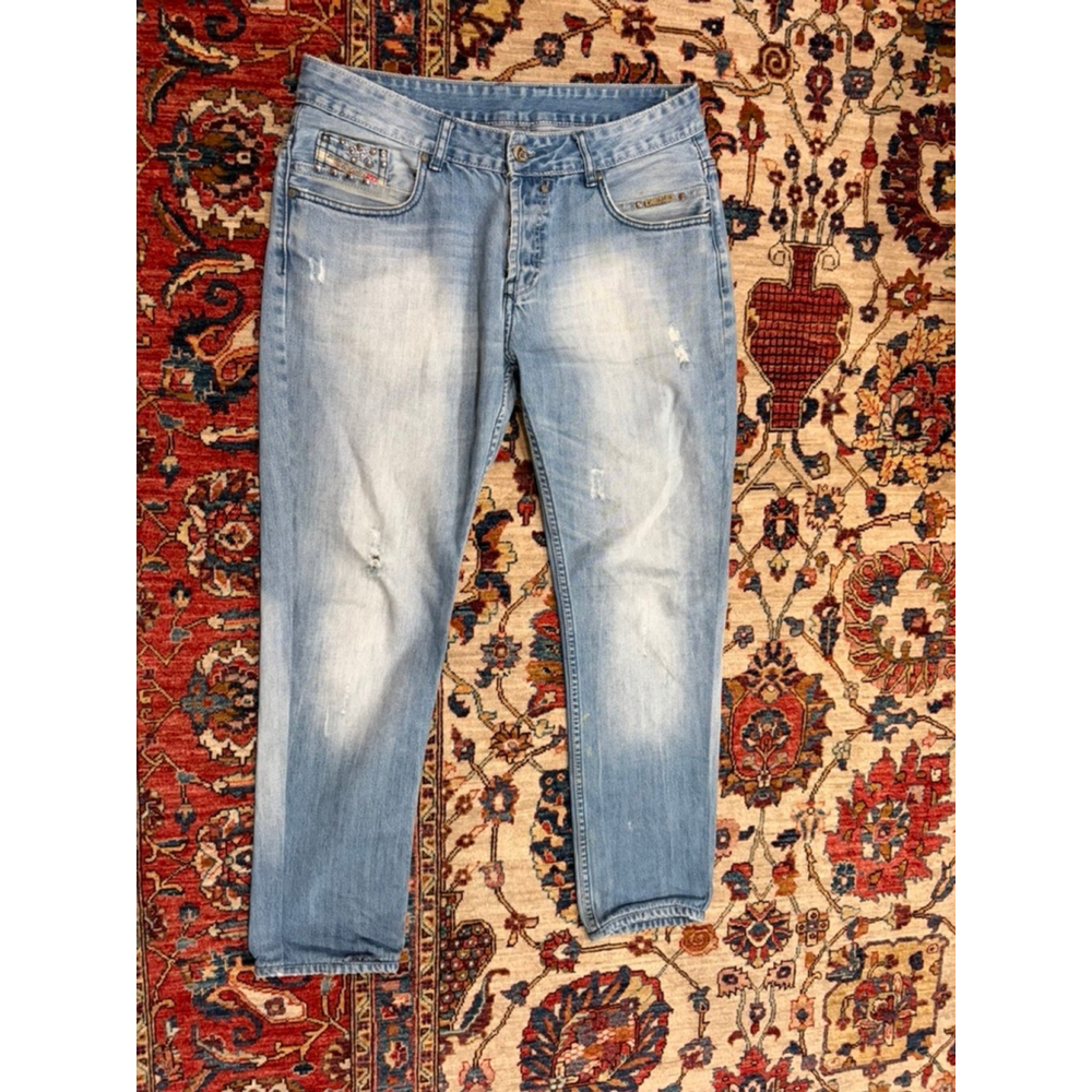 Diesel Industry Jeans Light Wash Slim Fit Zip Pocket Distressed Size 34